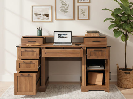 Office Desk With Charging Station & Storage Cabinet