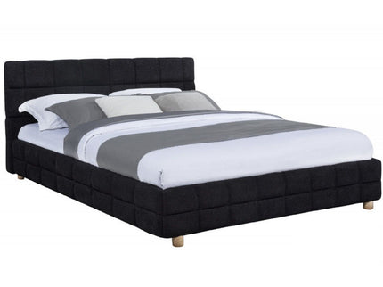 Modern Platform Bed With Upholstered Grid-Patterned Headboard