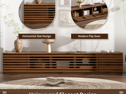 TV Stand For TVs, Entertainment Center With Cable Management And Soft Closing Hinges - Walnut