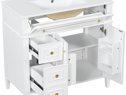 Bathroom Vanity With Sink, 3 Drawers & 2 Soft-Close Doors