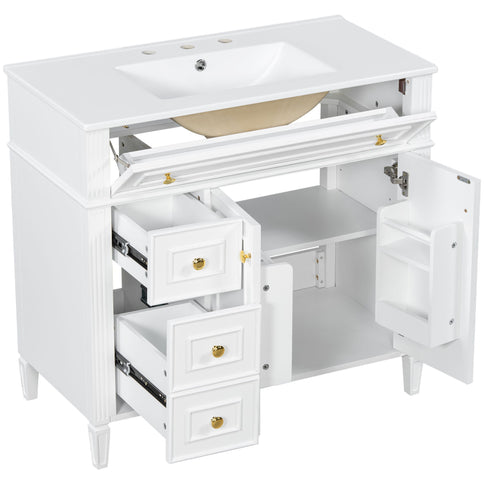 Bathroom Vanity With Sink, 3 Drawers & 2 Soft-Close Doors