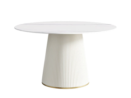 Modern Artificial Stone Round Plywood Base Dining Table, Can Accommodate 6 People, (Not Including Chairs) - White / Beige
