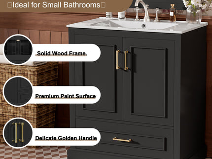 Bathroom Vanity With Sink, 1 Divided Drawer And 2 Soft Close Doors With Double Shelf