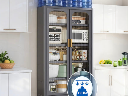 6 Tier Storage Cabinet With Transparent Door, Adjustable Shelves & Wheels