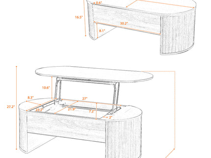 Lift Top Coffee Table With Hidden Compartment, Modern Oval Lift Tabletop For Home Living Room