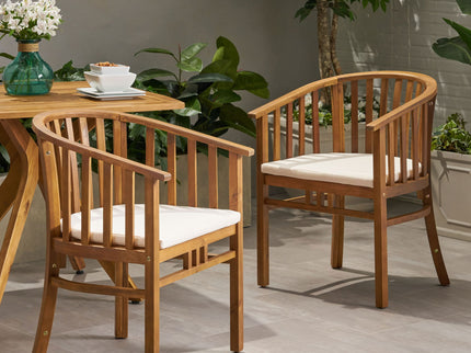 Outdoor Wooden Dining Chairs With Cushions (Set of 2)