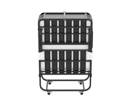 Twin Folding Bed With Adjustable Headboard & Memory Foam, Space Saving Rollaway Guest For Tall People, Portable On Wheels, Easy Assembly - Black