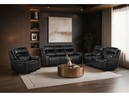 Gary - Power Recliner With Power Recline Motion, Pillow Top Arms, Hidden Cupholders - Black