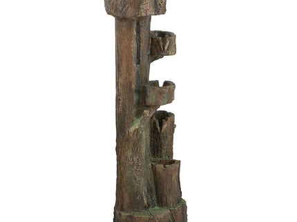 Rustic Decorative Tree Trunk 5 Tier Water Fountain, With Light And Pump, For Indoor And Outdoor - Brown
