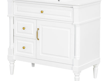 Freestanding Bathroom Vanity With Sink, Adjustable Shelf, Flip Drawer