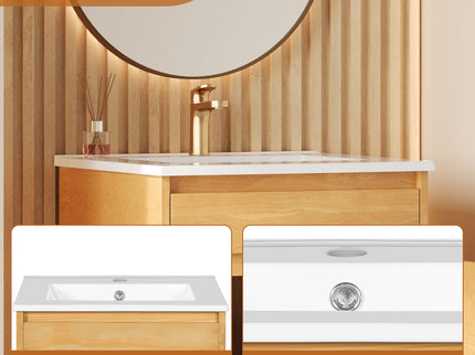 Bathroom Vanity With Sink, Freestanding Single Cabinet With Soft Closing Door And Adjustable Shelf - Natural Wood
