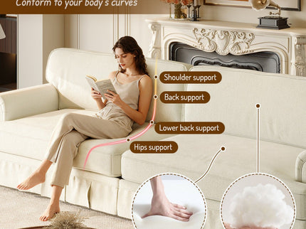 Luxuriously Comfortable Cloud Couch Sofa With Elegant Rolled Arms & Pleated Skirt Design