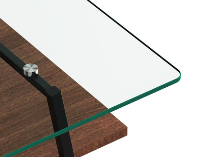 Rectangle Coffee Table, Tempered Glass Tabletop With Metal Legs, Modern Table For Living Room