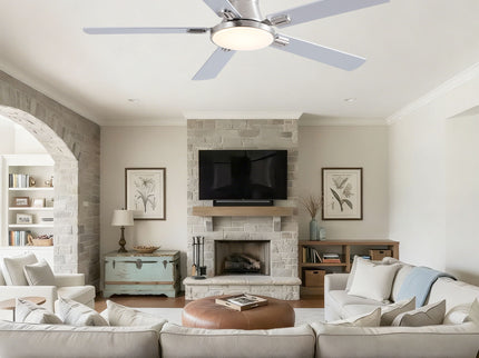 Flush Mount Ceiling Fans With LED Light And Remote Control, 5 Blades