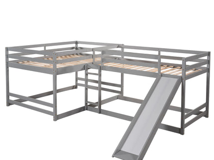 L-Shaped Bunk Bed With Slide And Short Ladder