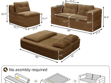 Multi Functional Sectional Sofa Bed With Independent Chaise Lounge And Functional Blanket