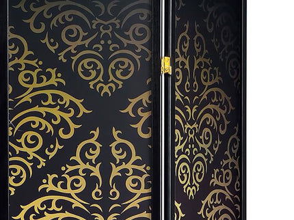 4 Panel Folding Screen With Diamond Scrollwork Motif - Black