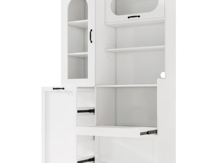 Tall Freestanding Kitchen Pantry Cabinet With Arched Glass Door