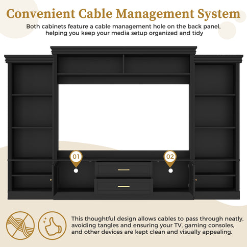 Elegant Entertainment Center Wall Unit With Bookshelves