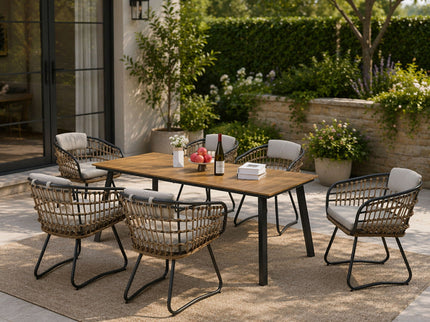 7 Piece Outdoor Patio Dining Set For 6, Chairs With Cushions And Table - Yellow
