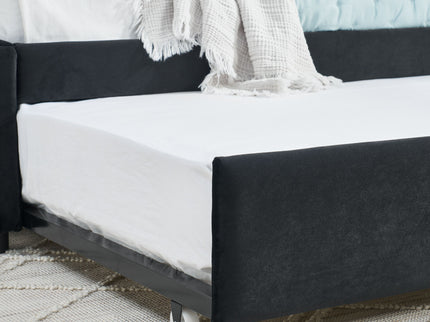 Full Size Upholstered Daybed With Trundle, Tufted Backrest And Armrests - Black