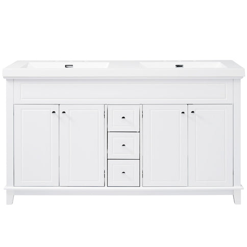 Bathroom Vanity With Double Sinks, 3 Drawers & 4 Doors - White