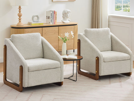 Modern Upholstered Armchair With Wooden Side Frame