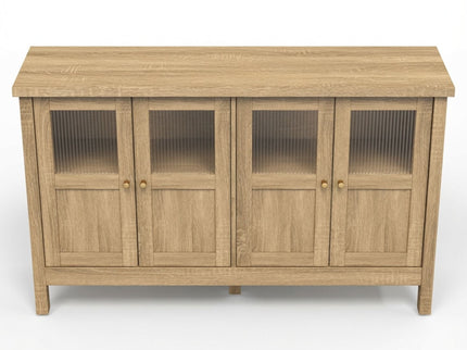 Buffet Cabinet With 4 Doors, Adjustable Shelves Handles - Natural