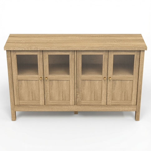 Buffet Cabinet With 4 Doors, Adjustable Shelves Handles - Natural