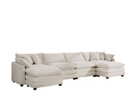Modern Oversized Modular Cushion Sofa With Ottoman, Low Back, Deep Seating Sofa Set