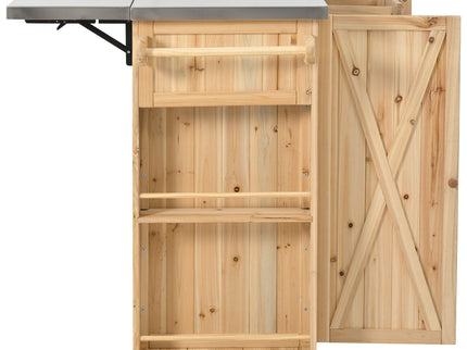 Outdoor Kitchen Island With Stainless Steel Top, Ample Storage Space, Towel And Spice Racks And A Bottle Opener