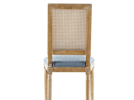 French Country Dining Chair With Rectangular Cane Backrest And Smooth Upholstered Seating