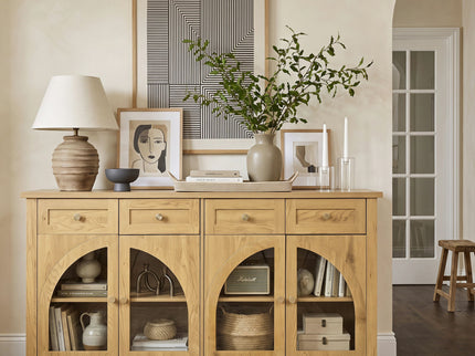 Sideboard Cabinet With 4 Drawers And 4 Arched Glass Doors