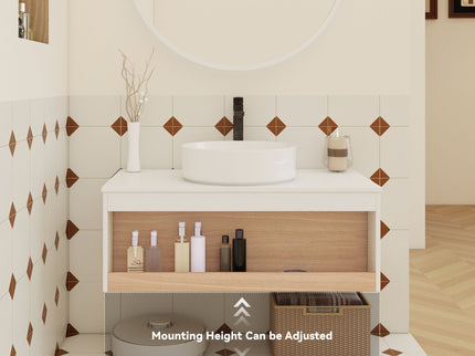 Floating Bathroom Vanity With Glossy Round Vessel Sink