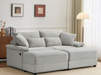 Double Chaise Lounge Set With Reversible Storage Ottomans, USB Port