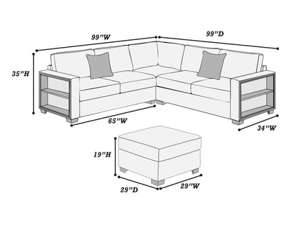 Contemporary Sectional Sofa 4 Piece Set With Built In Shelves L - Shaped Design