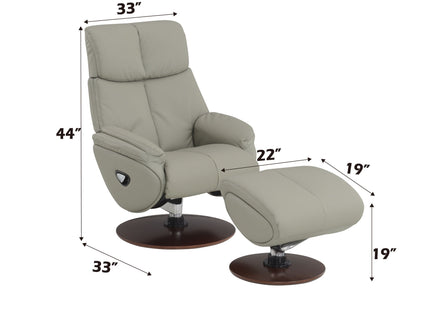 Kandoro - Top Grain Leather Accent Chair With Swivel & Ottoman - Gray