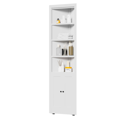 Tall Corner Storage Cabinet With 2 Doors, 5-Tier With Adjustable Shelve, Freestanding - White