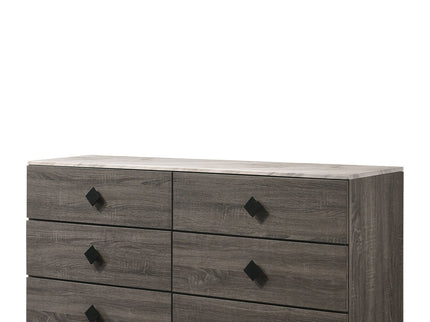 Avantika - Faux Marble Top Rustic Dresser - Gray / Marble / Oak