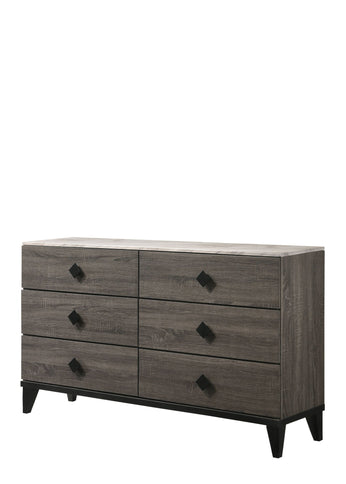 Avantika - Faux Marble Top Rustic Dresser - Gray / Marble / Oak