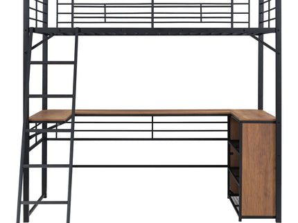 Loft Bed & 3 Layers Of Shelves And L-Shaped Desk