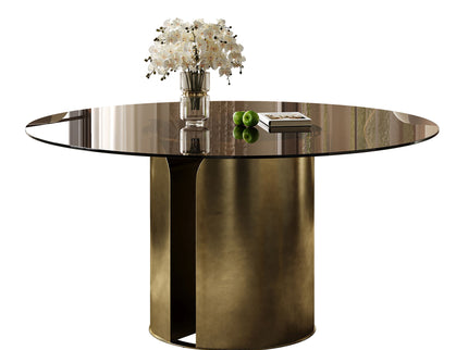 Modern Round Dining Table Set With Glass Top And Steel Legs