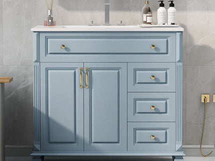 Modern Bathroom Vanity With Sink, 3 Drawers & 2 Doors
