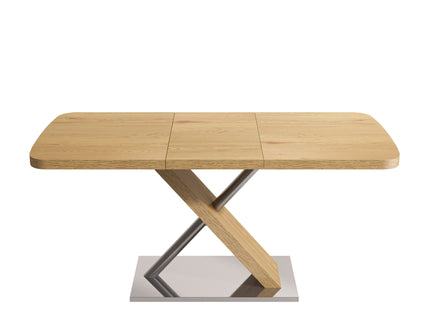 Retractable Square Dining Table, Seating 4 - 6 People, Cross Base With Stainless Steel Tubing, Expandable - Natural