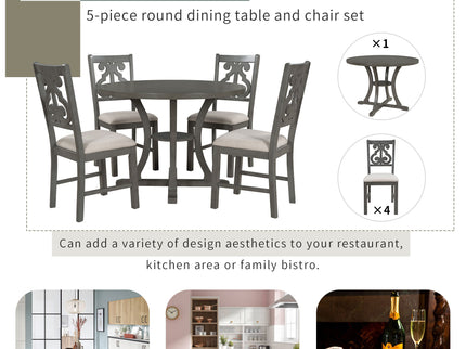 5 Piece Round Dining Table And Chair Set With Unique Legs And Hollow Chair Back