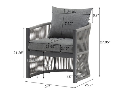 Modern Curved Aluminum Lounge Chair With Stylish Rope Weave Design And Cushioned Comfort For Outdoor