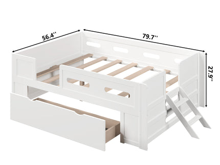 Platform Bed With Guardrail And Drawer