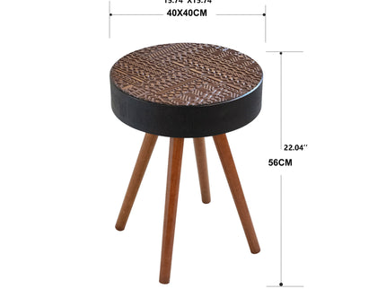 Round Coffee Table With Carved Top For Living Room