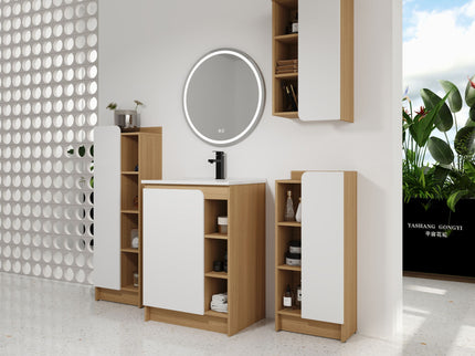 4 Piece Bathroom Vanity Set With Sink, Vanity Combo With Storage Cabinets - Black / Light Oak / White