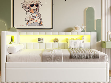 Upholstered Platform Bed With USB Ports And LED Belt